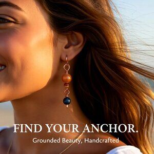 Fall Magic!  Blue Lapis, Brown Agate & Tangerine Ceramic Beads Earrings